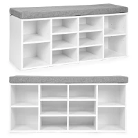 ModernHome WYJ-015 Botník s čalúnenou lavicou 30,5 x 104 x 49 cm, 10 políc, biely