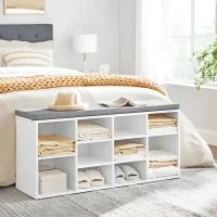 ModernHome WYJ-015 Botník s čalúnenou lavicou 30,5 x 104 x 49 cm, 10 políc, biely