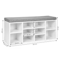 ModernHome WYJ-015 Botník s čalúnenou lavicou 30,5 x 104 x 49 cm, 10 políc, biely