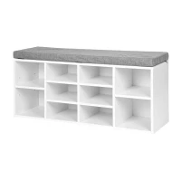 ModernHome WYJ-015 Botník s čalouněnou lavicí 30,5 x 104 x 49 cm, 10 polic, bílý