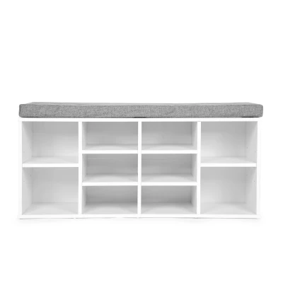 ModernHome WYJ-015 Botník s čalúnenou lavicou 30,5 x 104 x 49 cm, 10 políc, biely