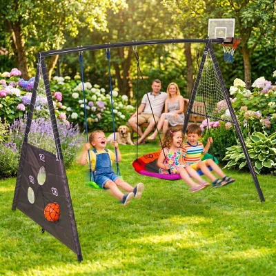 ECOTOYS JSP-SWD Multifunkční dětská zahradní houpačka + sportovní prvky 4 v 1