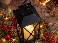 Verk 12386 Dekorativní LED lucerna se svíčkou, 28 cm, 3x AAA baterie, černá
