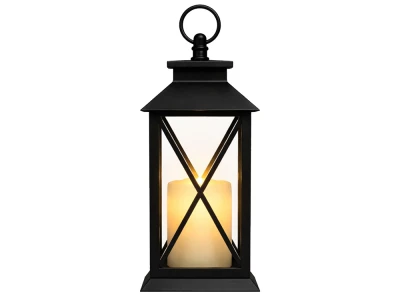 Verk 12386 Dekorativní LED lucerna se svíčkou, 28 cm, 3x AAA baterie, černá