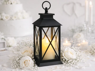Verk 12386 Dekorativní LED lucerna se svíčkou, 28 cm, 3x AAA baterie, černá