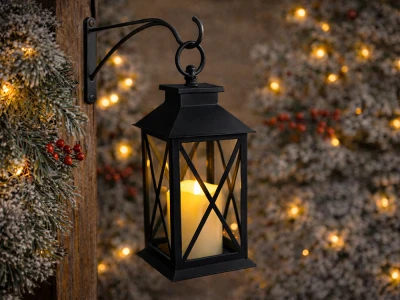 Verk 12386 Dekorativní LED lucerna se svíčkou, 28 cm, 3x AAA baterie, černá