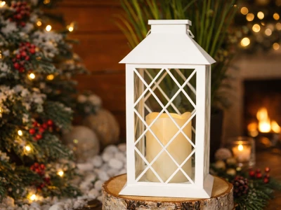 Verk 12387 Dekoratívna LED lucerna so sviečkou, 28 cm, solárny panel, biela