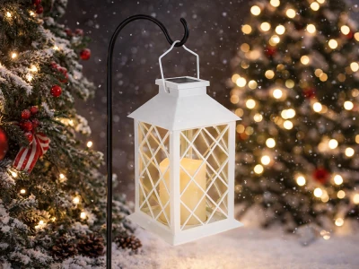 Verk 12387 Dekoratívna LED lucerna so sviečkou, 28 cm, solárny panel, biela