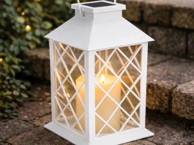 Verk 12387 Dekoratívna LED lucerna so sviečkou, 28 cm, solárny panel, biela