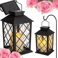 Verk 12387 Dekorativní LED lucerna se svíčkou, 28 cm, solární panel, černá