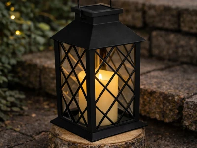 Verk 12387 Dekorativní LED lucerna se svíčkou, 28 cm, solární panel, černá