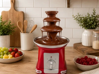 Verk 07554 Čokoládová fontána na fondue, 3 úrovne, 65 W, 230 V, 50 Hz, červená
