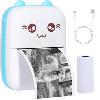Verk 27319 Mini termotlačiareň na fotografické štítky, Bluetooth, modrá mačka