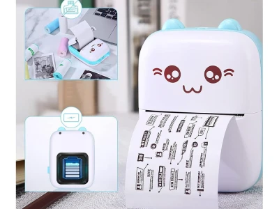Verk 27319 Mini termotlačiareň na fotografické štítky, Bluetooth, modrá mačka