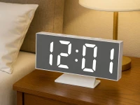 Verk 27630 Multifunkční LED zrcadlové hodiny s budíkem, USB, bílé