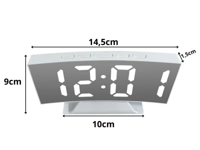 Verk 27630 Multifunkční LED zrcadlové hodiny s budíkem, USB, bílé