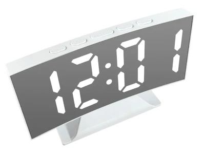Verk 27630 Multifunkční LED zrcadlové hodiny s budíkem, USB, bílé