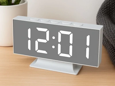 Verk 27630 Multifunkční LED zrcadlové hodiny s budíkem, USB, bílé