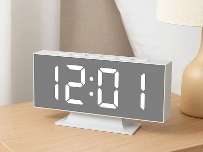 Verk 27630 Multifunkční LED zrcadlové hodiny s budíkem, USB, bílé