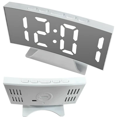 Verk 27630 Multifunkční LED zrcadlové hodiny s budíkem, USB, bílé