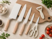Verk 07513 Sada kuchyňských nožů - 4 nože, nůžky a škrabka, bílá