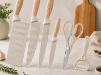 Verk 07513 Sada kuchyňských nožů - 4 nože, nůžky a škrabka, bílá