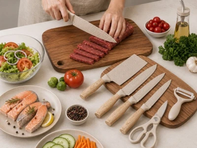Verk 07513 Sada kuchyňských nožů - 4 nože, nůžky a škrabka, bílá