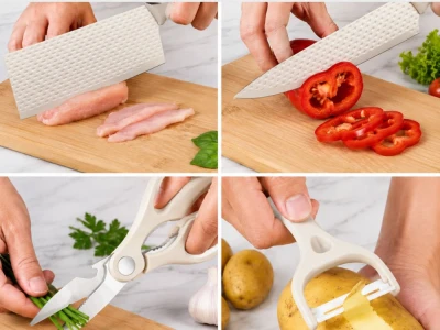 Verk 07513 Sada kuchyňských nožů - 4 nože, nůžky a škrabka, bílá