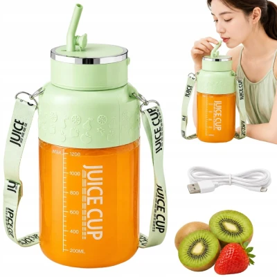 Verk 07558 Prenosný mixér na smoothie so slamkou a popruhom, USB, 1200 ml, zelený