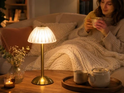 Verk 12432 Bezdrôtová LED stolná lampa, 800 mAh, USB-C, 3 farby svetla, zlatá