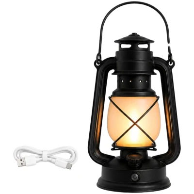 Verk 12452 Retro LED lucerna s efektem plamene, 3 režimy svícení, USB, černá