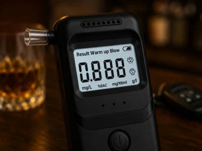 Verk 27704 Digitální alkohol tester s LCD displejem a 5 náustky, černý