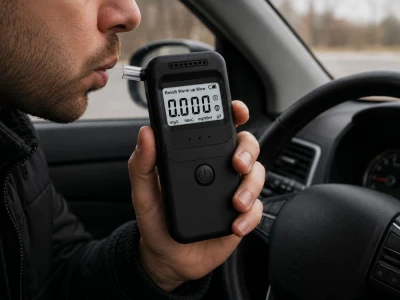 Verk 27704 Digitální alkohol tester s LCD displejem a 5 náustky, černý