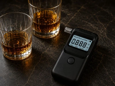 Verk 27704 Digitální alkohol tester s LCD displejem a 5 náustky, černý