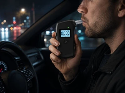 Verk 27705 Digitálny alkohol tester s LCD displejom, baterkou a 5 náustkami, čierny