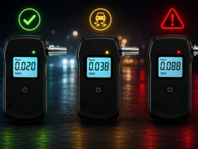 Verk 27705 Digitálny alkohol tester s LCD displejom, baterkou a 5 náustkami, čierny