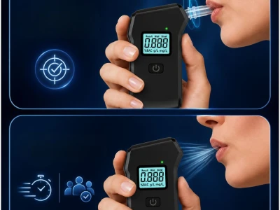 Verk 27705 Digitálny alkohol tester s LCD displejom, baterkou a 5 náustkami, čierny