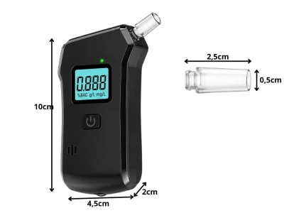 Verk 27705 Digitálny alkohol tester s LCD displejom, baterkou a 5 náustkami, čierny