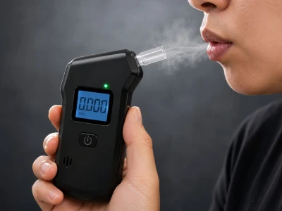Verk 27705 Digitálny alkohol tester s LCD displejom, baterkou a 5 náustkami, čierny