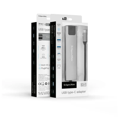 Kruger&Matz KM0391 Adaptér USB-C na HDMI/2x USB 3.0/2x USB-C/RJ45