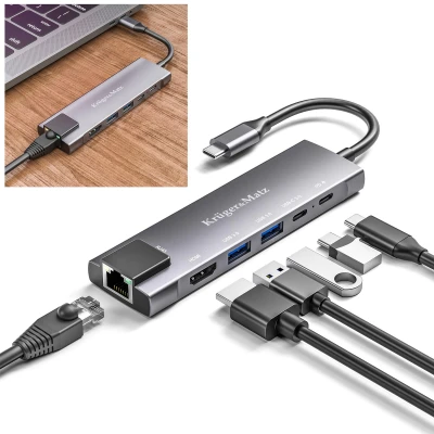 Kruger&Matz KM0391 Adaptér USB-C na HDMI/2x USB 3.0/2x USB-C/RJ45