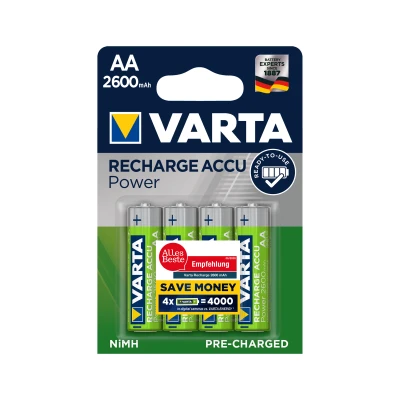 Varta BAT0314 Nabíjateľná batéria Power, AA, 2600 mAh, Ni-MH, blistrové balenie po 4 ks