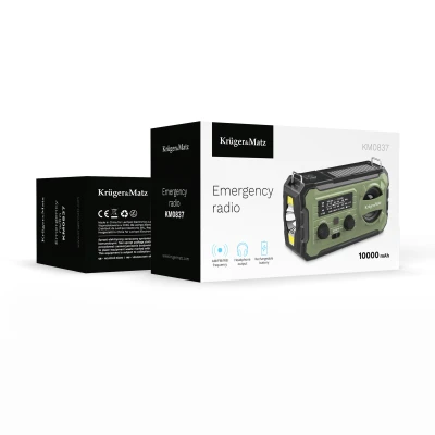 Kruger&Matz KM0837 Solární rádio s powerbankou 10 000 mAh, SOS alarm, LED svítilna, zelené