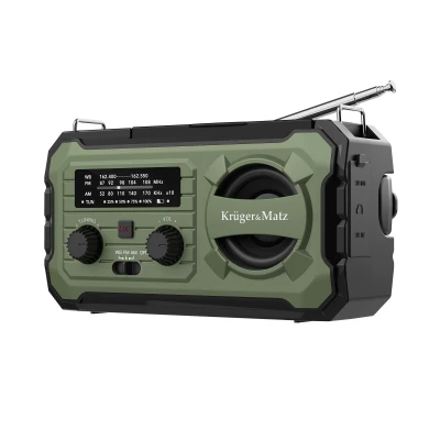 Kruger&Matz KM0837 Solární rádio s powerbankou 10 000 mAh, SOS alarm, LED svítilna, zelené