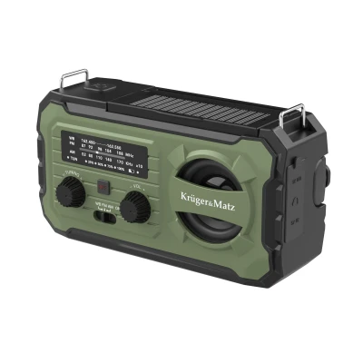 Kruger&Matz KM0837 Solární rádio s powerbankou 10 000 mAh, SOS alarm, LED svítilna, zelené