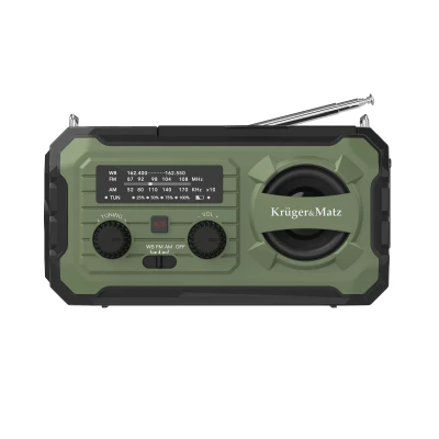 Kruger&Matz KM0837 Solární rádio s powerbankou 10 000 mAh, SOS alarm, LED svítilna, zelené
