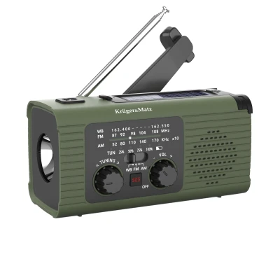 Kruger&Matz KM0836 Solární rádio s powerbankou 5000 mAh, SOS alarm, LED svítilna, zelené