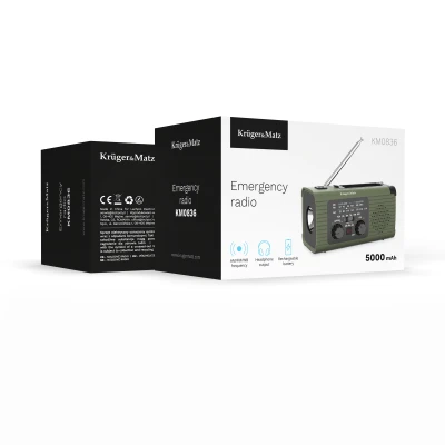 Kruger&Matz KM0836 Solární rádio s powerbankou 5000 mAh, SOS alarm, LED svítilna, zelené