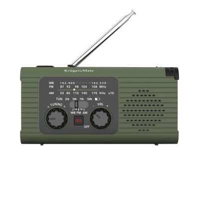 Kruger&Matz KM0836 Solární rádio s powerbankou 5000 mAh, SOS alarm, LED svítilna, zelené
