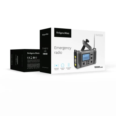 Kruger&Matz KM0838 Solárne rádio s powerbankou 10 000 mAh, SOS alarm, LED svietidlo, sivé